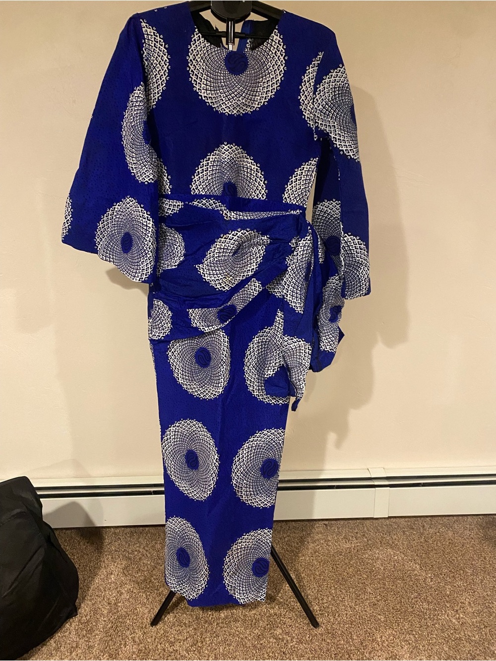 Blue Ankara Pencil Dress with Drapes, African Print 100% Cotton
